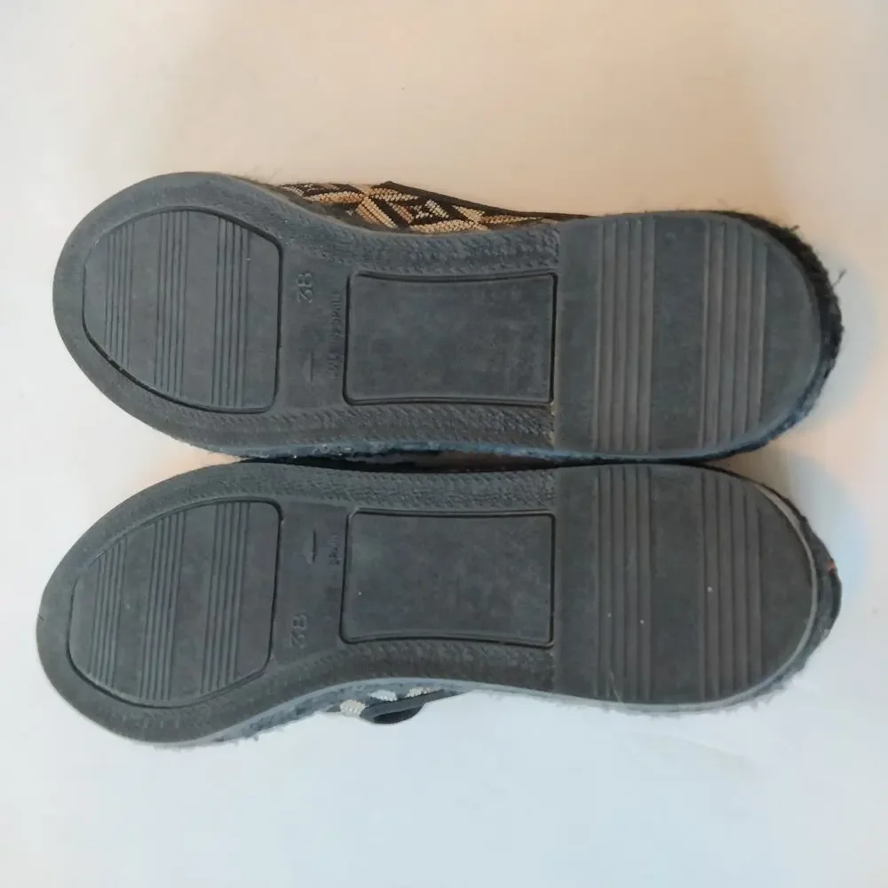 Kanna Sz 7 Woven Espadrille Loafer Black Diamond Pattern Slip On Flat Brown Tan